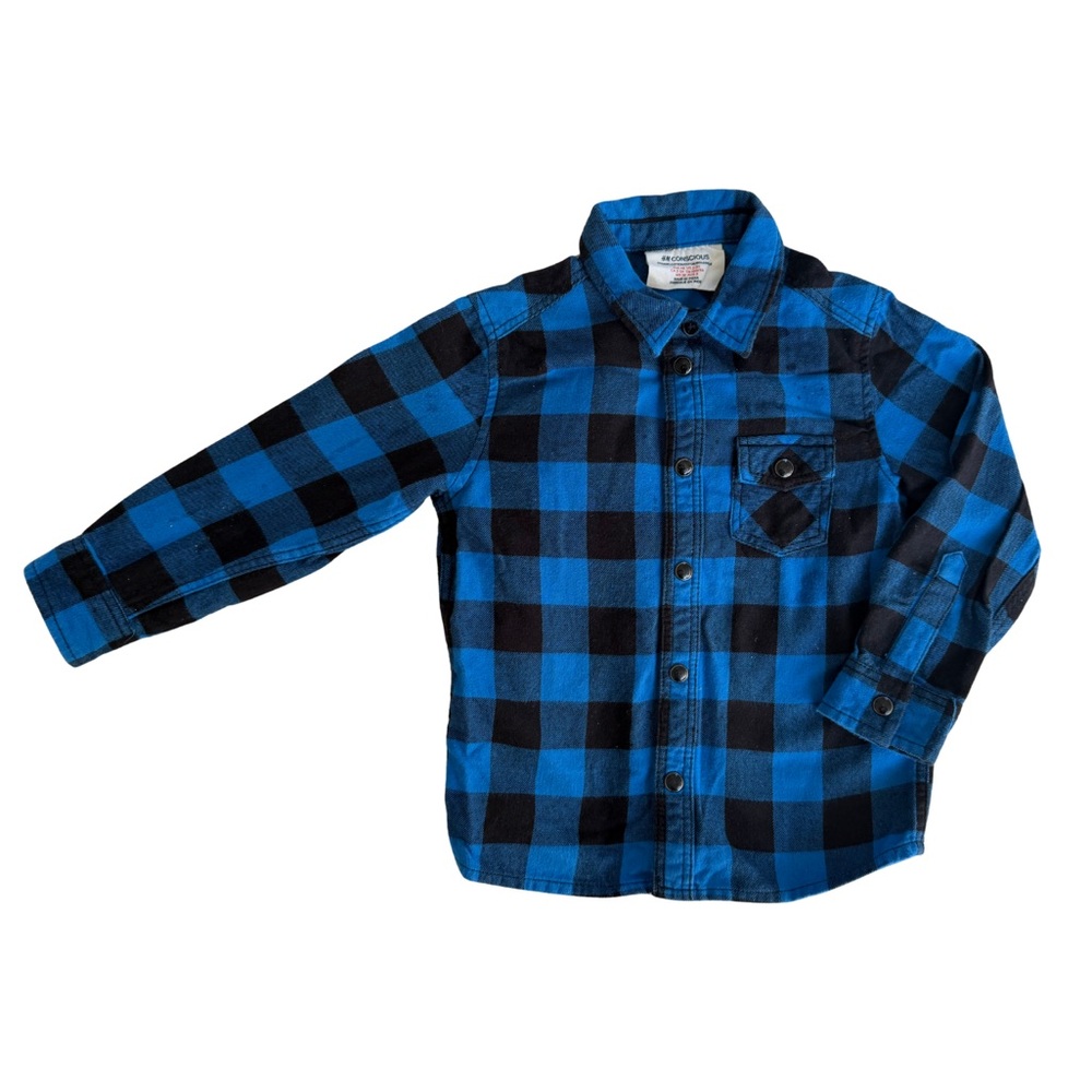H&M Kids Blue and Black Checkered Flannel Shirt